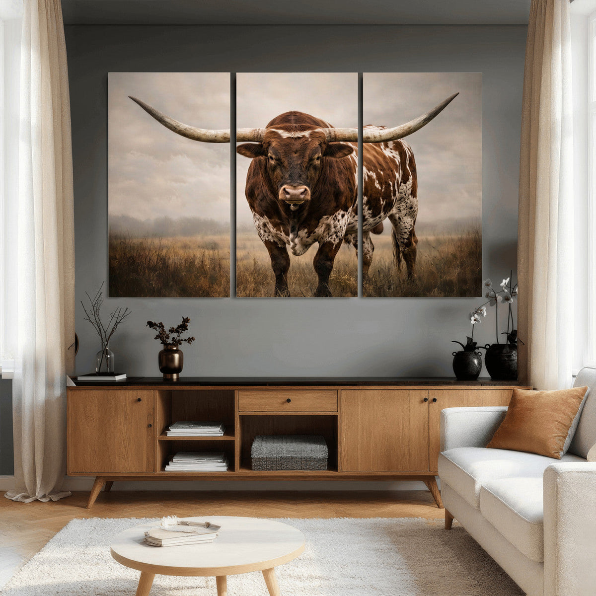 Texas Longhorn Canvas Wall Art Western Bull Desert Moody