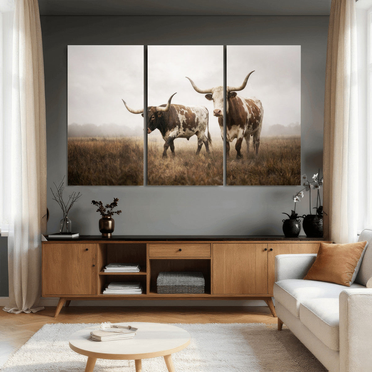 Texas Longhorn Canvas Wall Art Western Bull Desert Moody