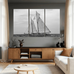Vintage Sailboat Wall Art Canvas Print, Black and White