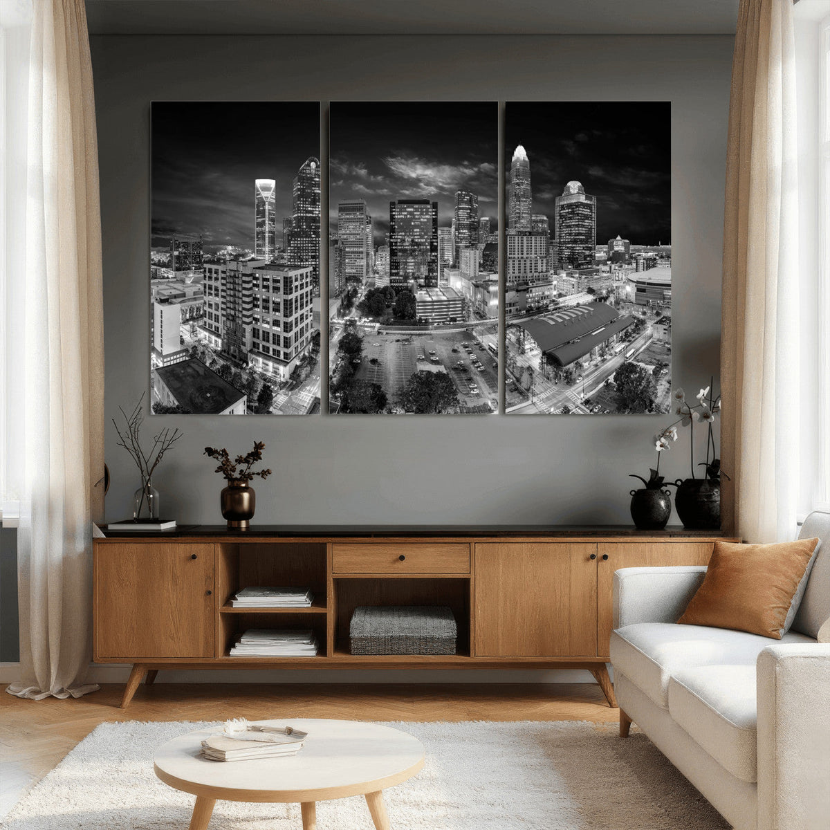 Charlotte Skyline Canvas Wall Art Print – North Carolina Cityscape Photography Print