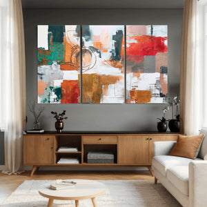 Blue Teal Abstract Canvas Wall Art, Modern Textured Painting Print, Navy Orange White Contemporary Art, Neutral Living Room Decor, Office Art