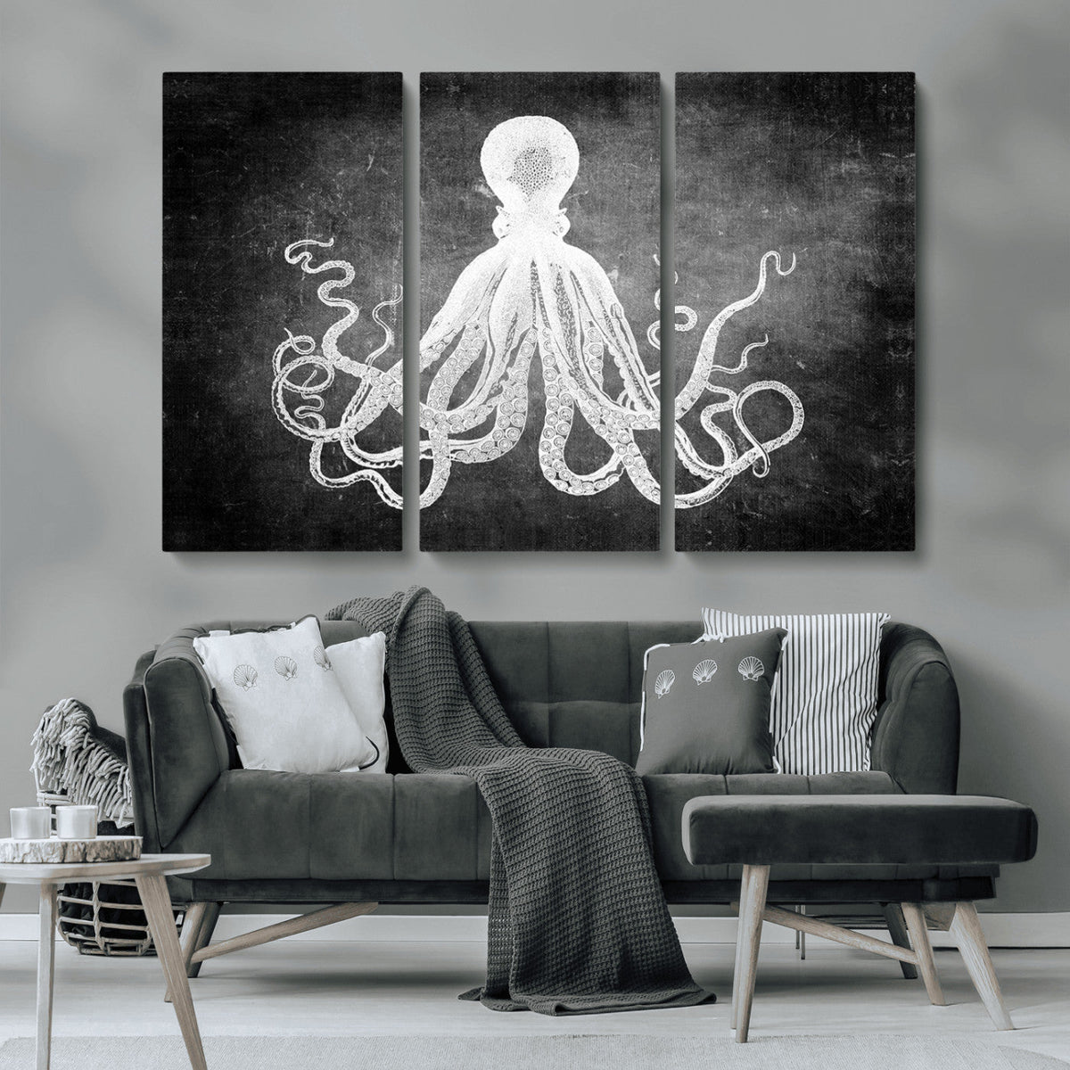 Black White Octopus Wall Art Canvas Print