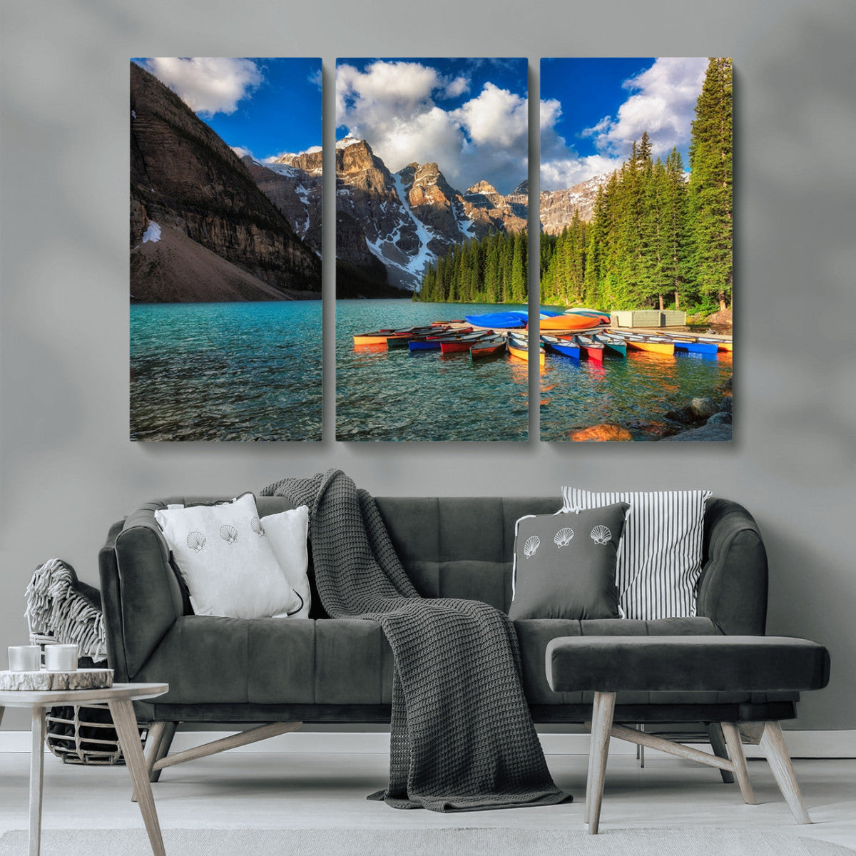Moraine Lake 3-Panel Wall Art, Majestic Mountain and Lake
