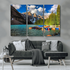 Moraine Lake 3-Panel Wall Art, Majestic Mountain and Lake