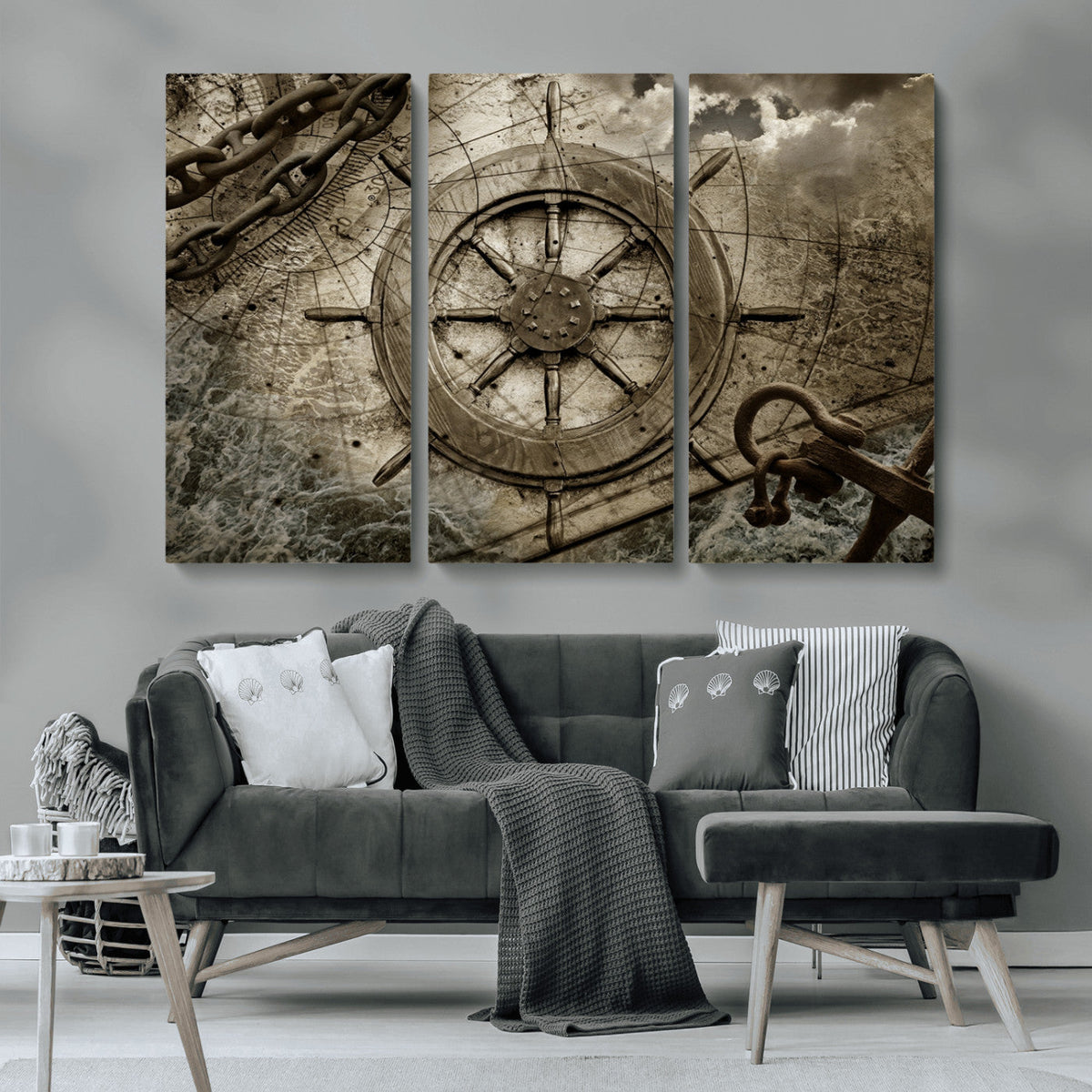 Wooden Ship Wheel Canvas Print, Multi Panel Canvas Wall Art