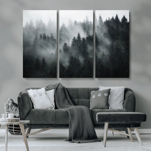 Foggy Forest Wall Art Canvas Print | 3 Panel Large Misty