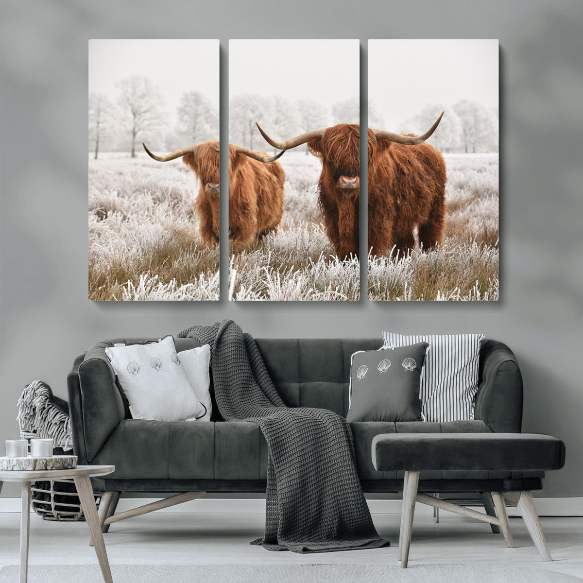 Longhorn Cattle Wall Art Canvas Print, Framed Farmhouse