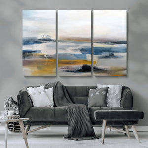 Abstract Landscape Wall Art Canvas | 3 Panel Modern Blue,