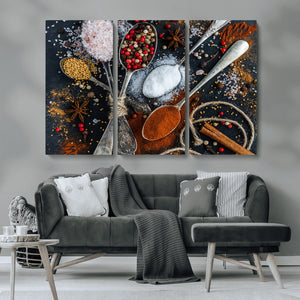 Spices and Seasonings Canvas Wall Art – Colorful Triptych