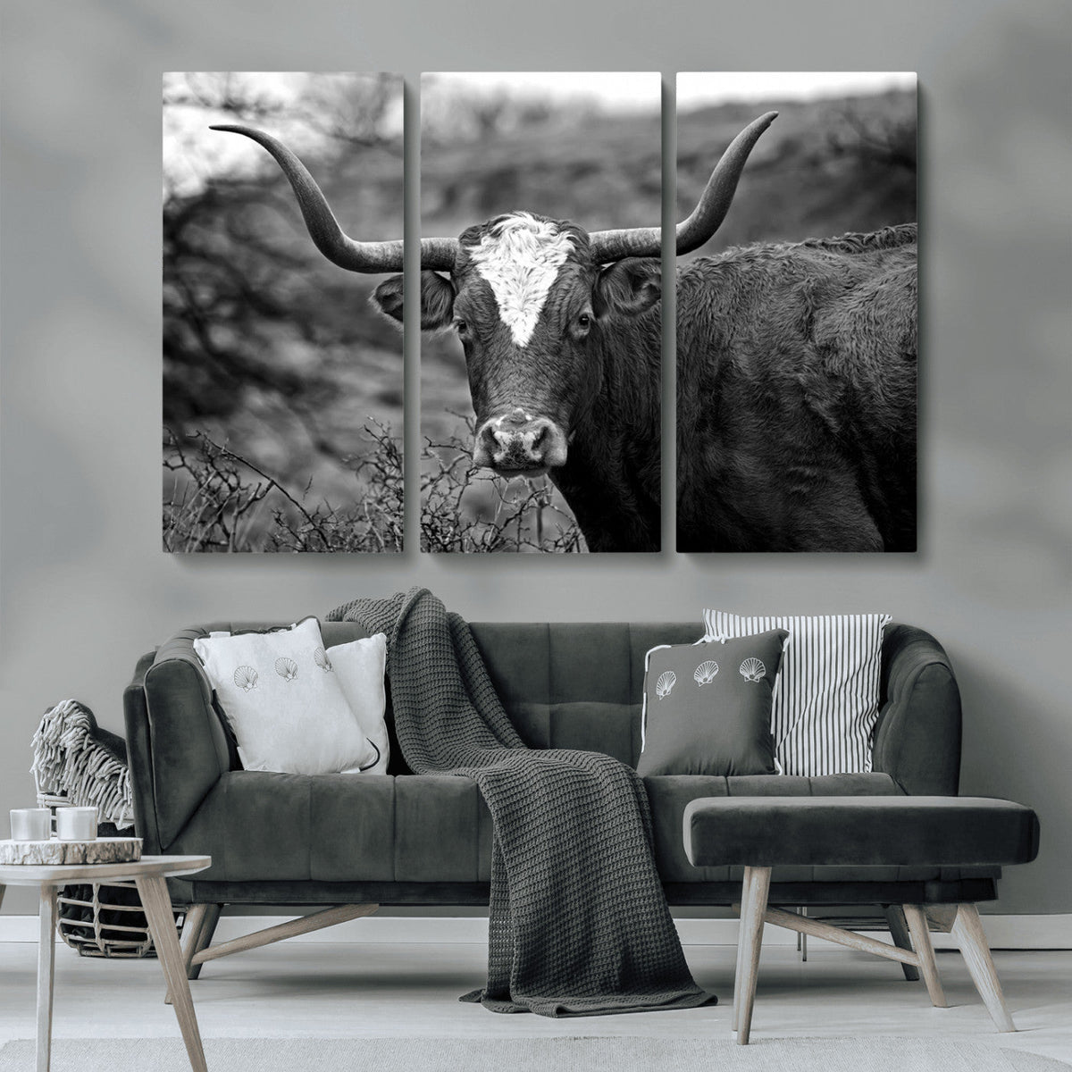Western Home Wall Art Canvas Print, Framed Texas Longhorn