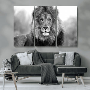 Black and White Lion Canvas Wall Art – Animal Print Artwork
