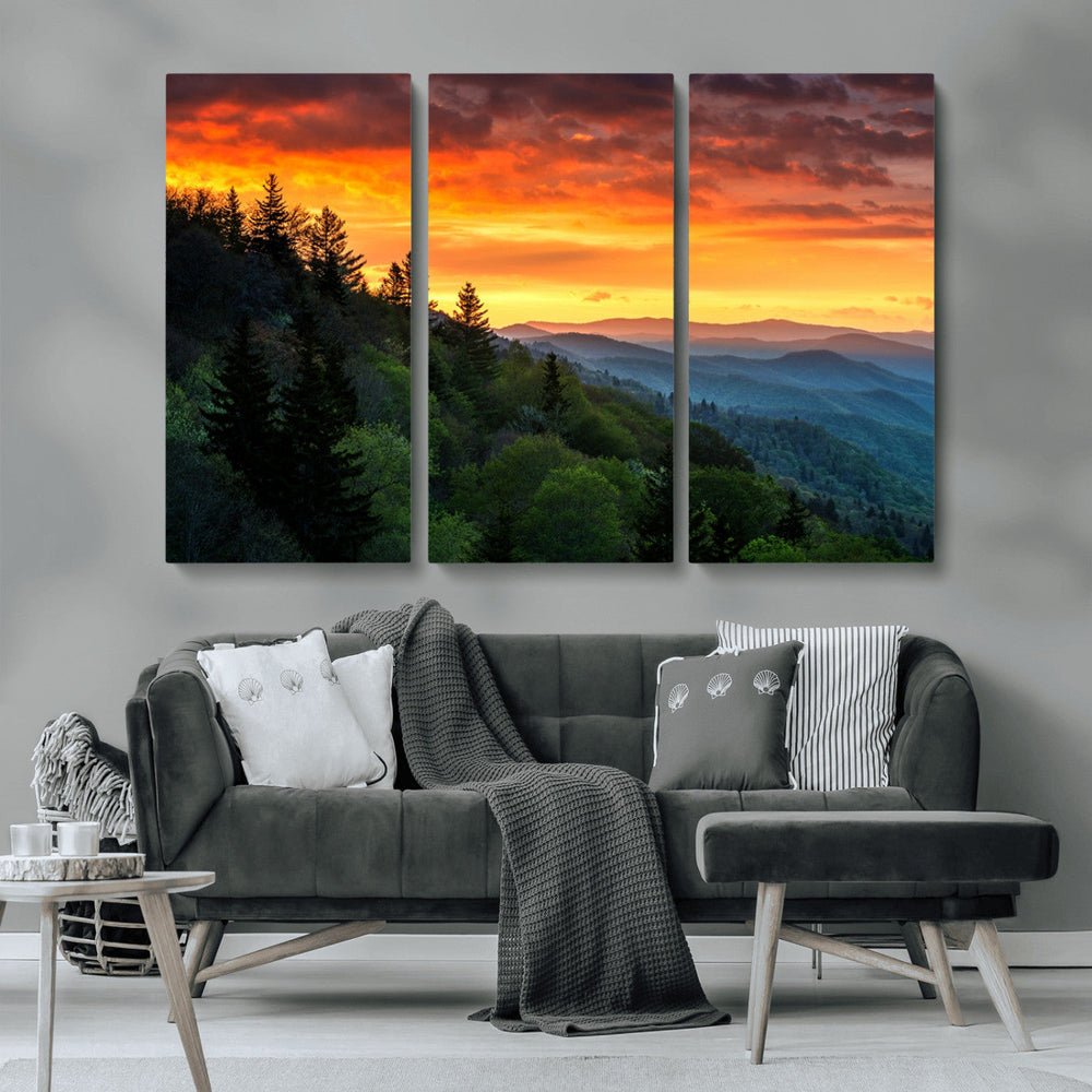 Forest Landscape Wall Art Sunset Canvas, Forest Sunset