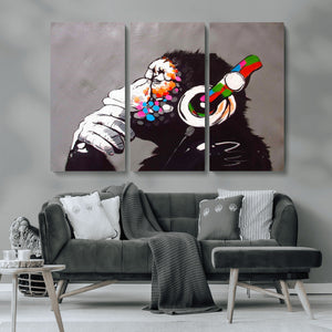 Dj Monkey Listening to Music Wall Art Print | Banksy Monkey
