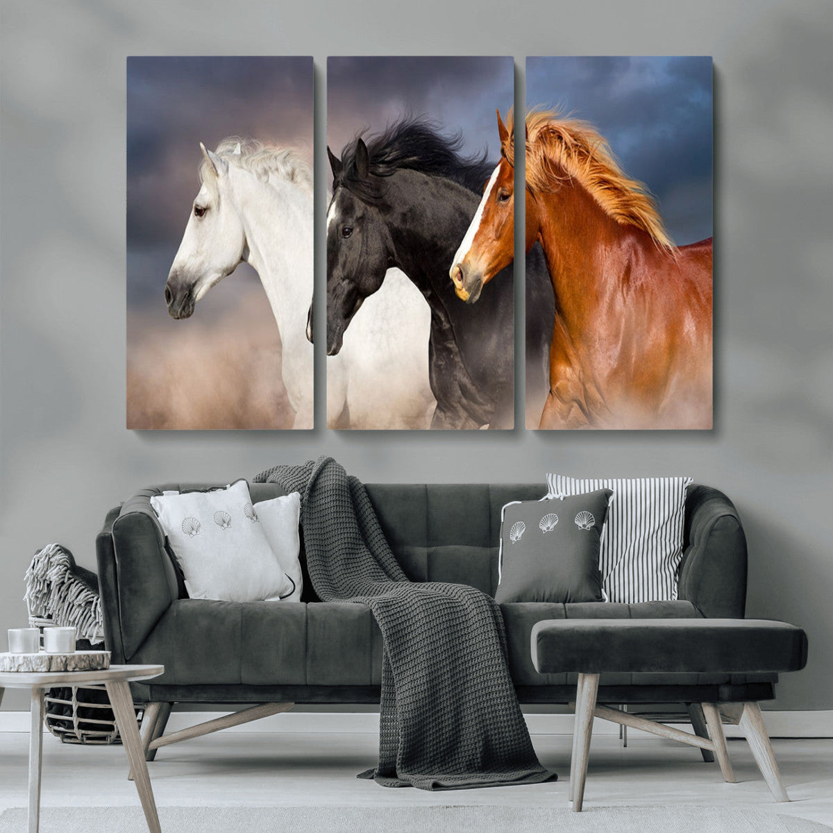 Animal Wall Art Three Horses Farmhouse Art Canvas, Framed