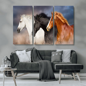 Animal Wall Art Three Horses Farmhouse Art Canvas, Framed