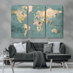 Classic World Map Canvas Print – Framed Vintage Map Wall