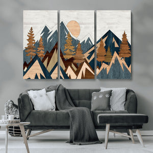 Abstract Wood Panel Effect Mountain Range Top Wall Art
