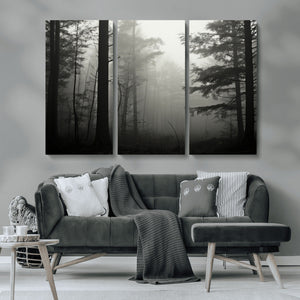 Misty Forest Wall Art Premium Canvas Print a Foggy and