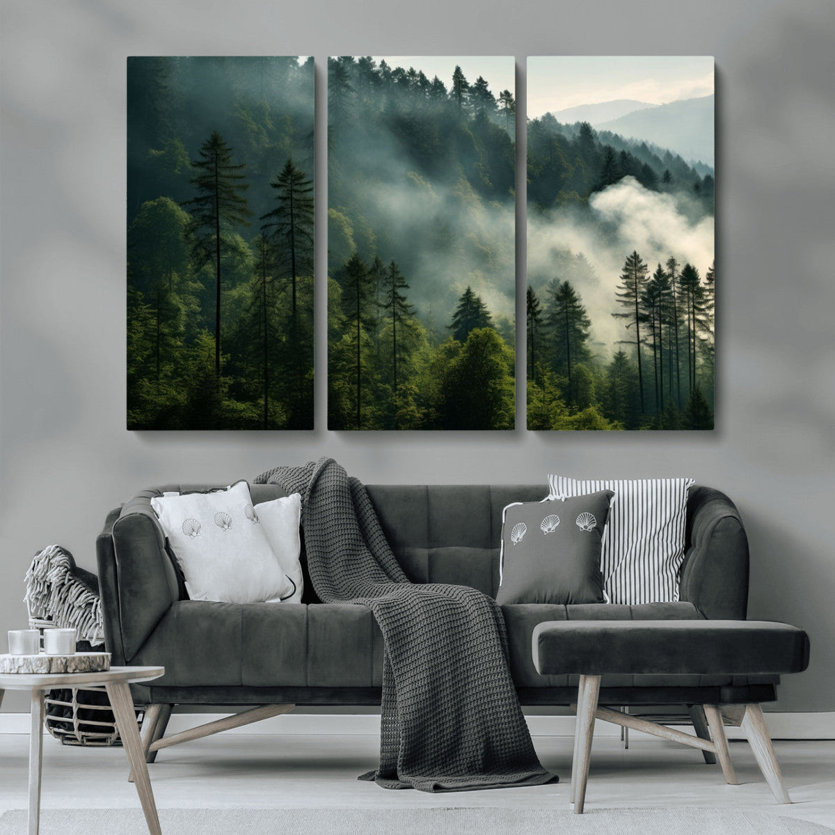 Misty Forest Wall Art Premium Canvas Print a Foggy and