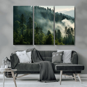 Misty Forest Wall Art Premium Canvas Print a Foggy and