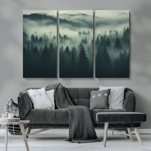 Misty Forest Wall Art Premium Canvas Print a Foggy and