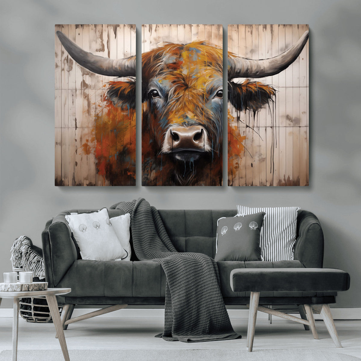 Abstract Bull Highland Cow Canvas Wall Art Print – Vibrant