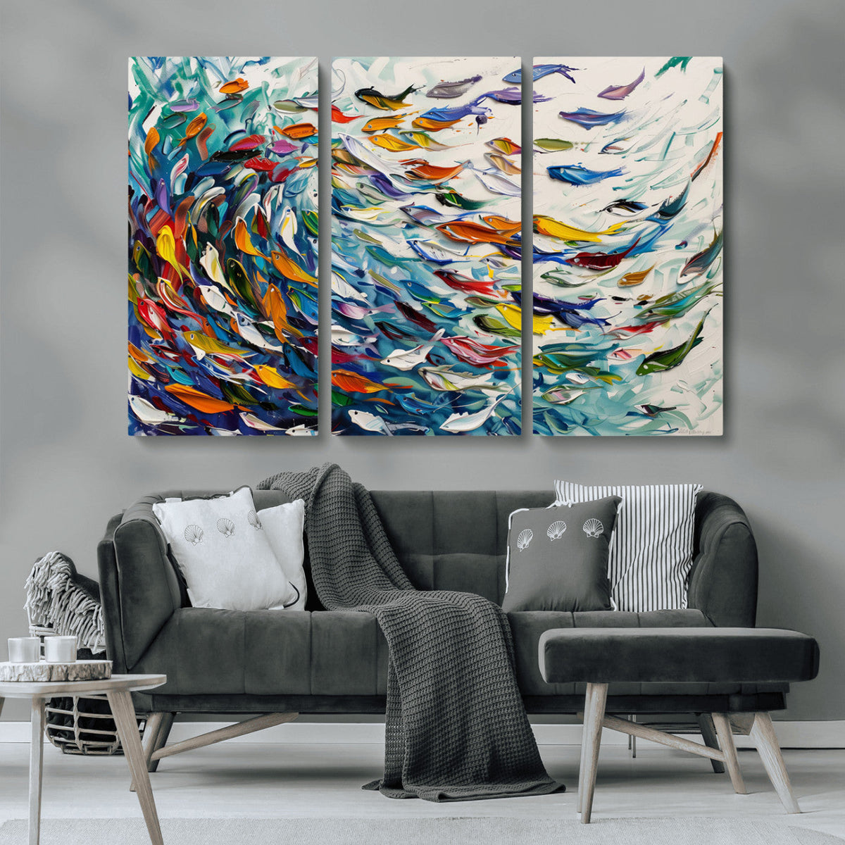 Modern Abstract Fish Shoal Wall Art Canvas Print, Colorful