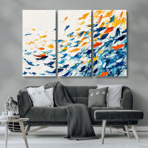 Abstract Fish Shoal Wall Art Canvas Print, Colorful Fish