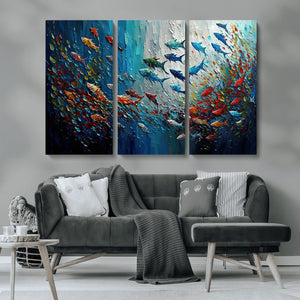 Modern Abstract Fish Shoal Wall Art Canvas Print, Colorful