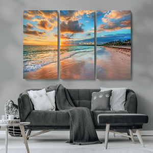 Serene Beach Sunset Wall Art | Coastal Ocean Canvas Print |