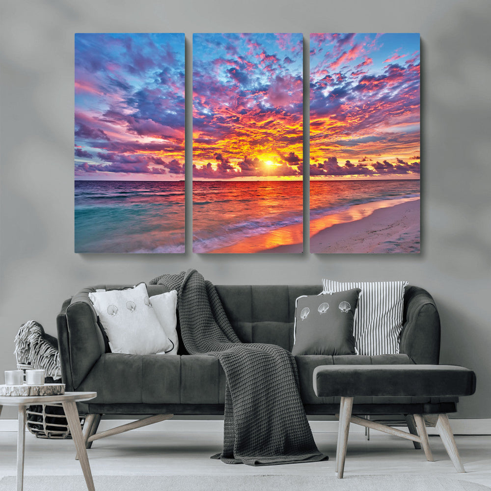 Vibrant Sunset Beach Wall Art - Ocean Sunset Canvas Print |
