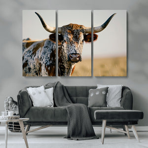 Texas Bull Longhorn Wall Art Canvas Print for Farm House