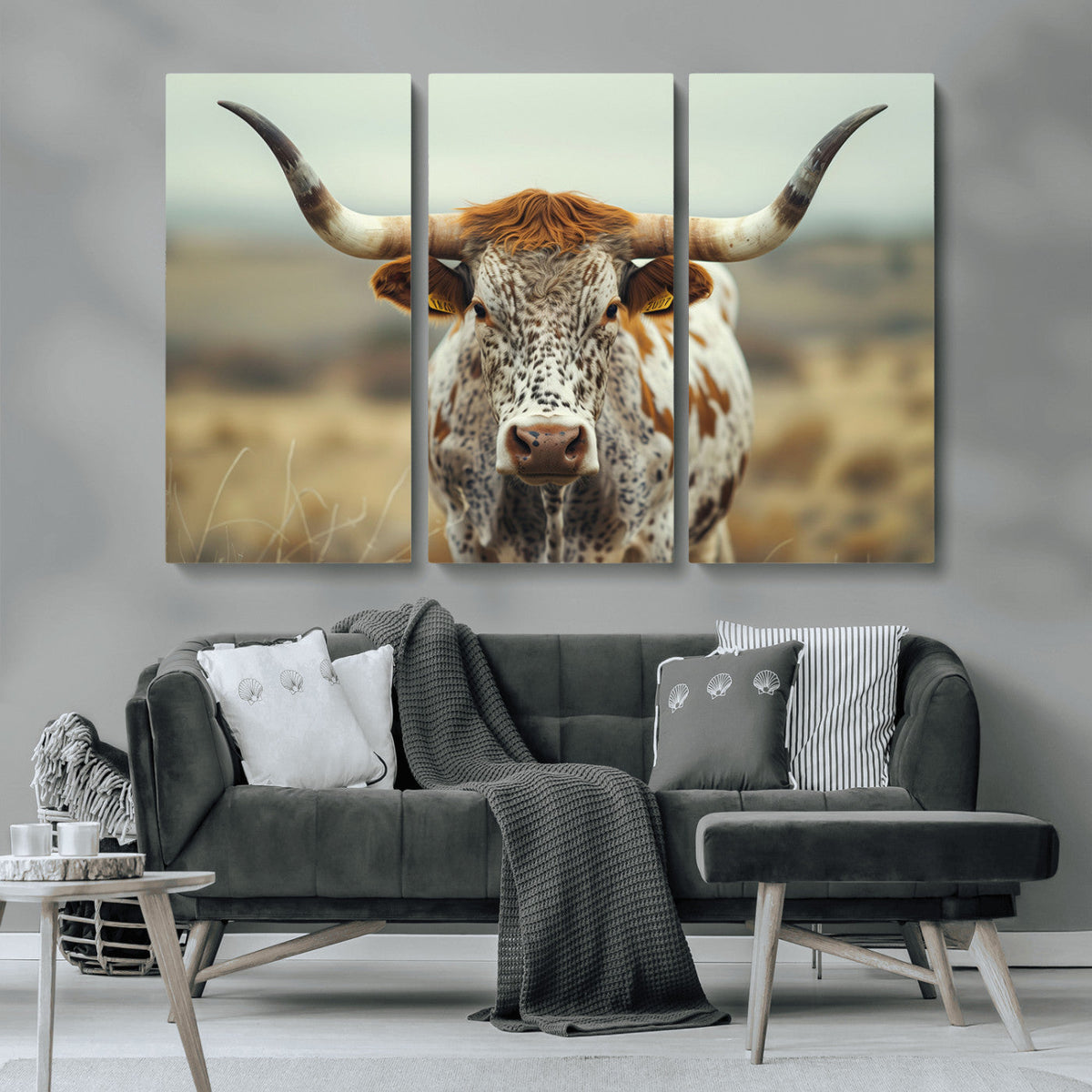 Texas Cow Longhorn Wall Art Canvas Print for Farm House Wall