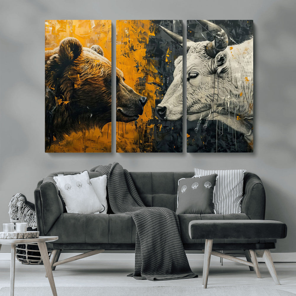 Bear and Bull Wall Art Canvas Print – Abstract Animal