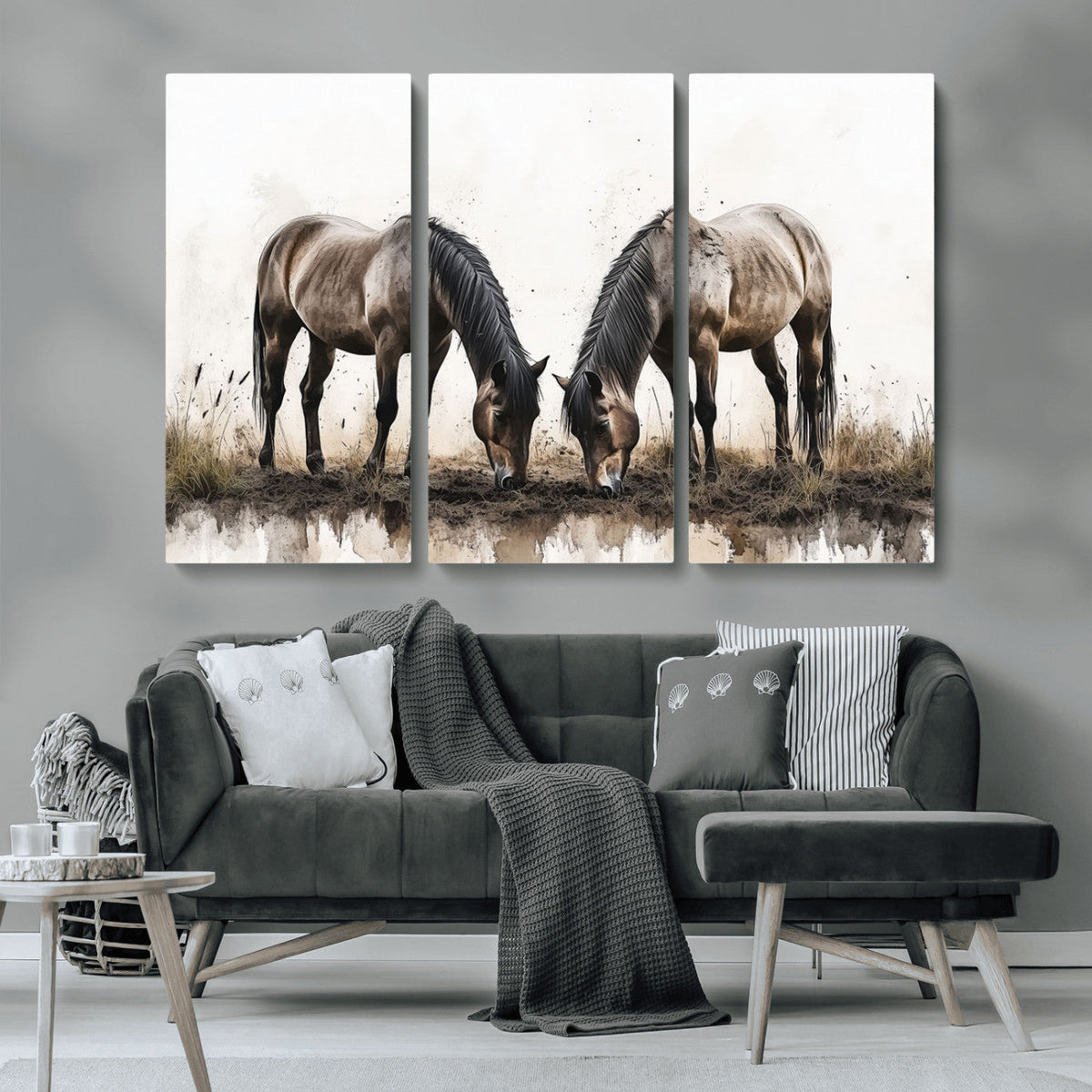 Chines Ink Style Horses Wall Art Canvas Print