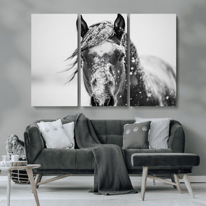 Western Wall Art | Black and White Winter Horse Wall Art |