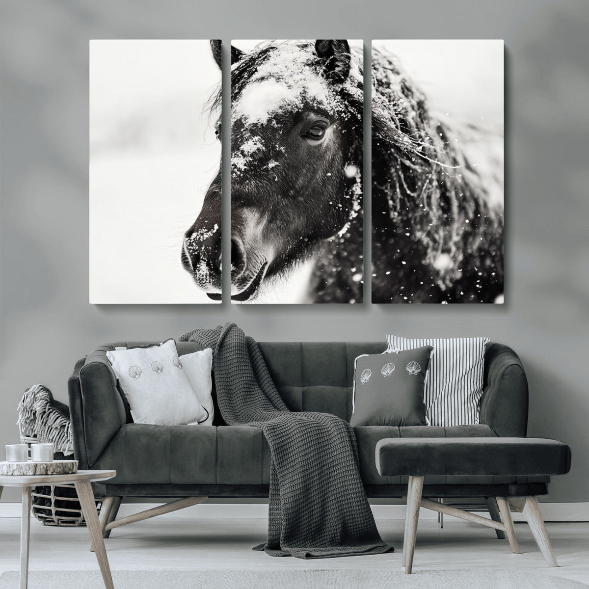 Framed Black and White Horse Wall Art | Ready to Hang and