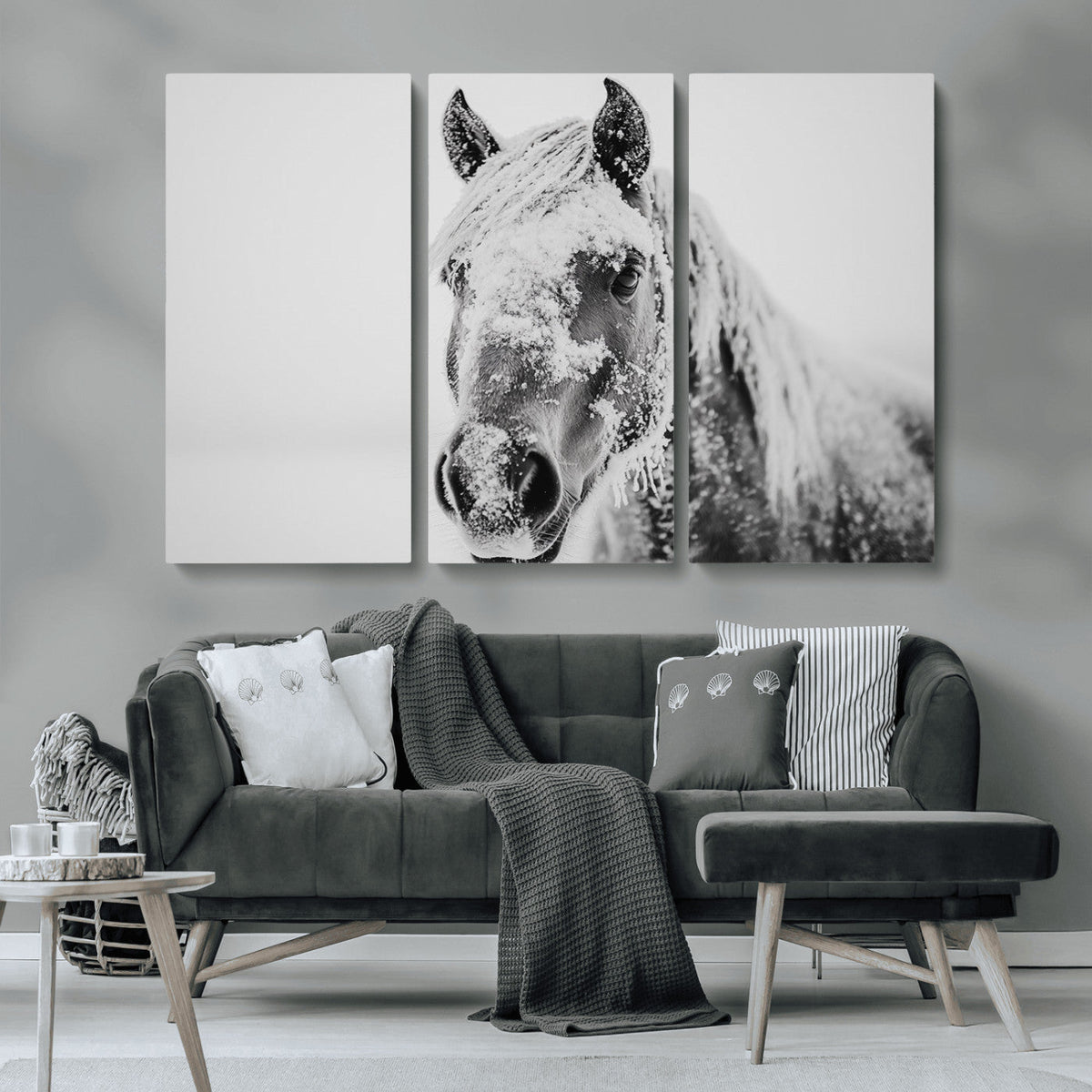 White Horse Wall Art | Ready to Hang and Framed | Winter