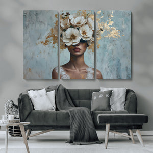 Golden Petal Wall Art - Petal Silhouette Woman Wall Art