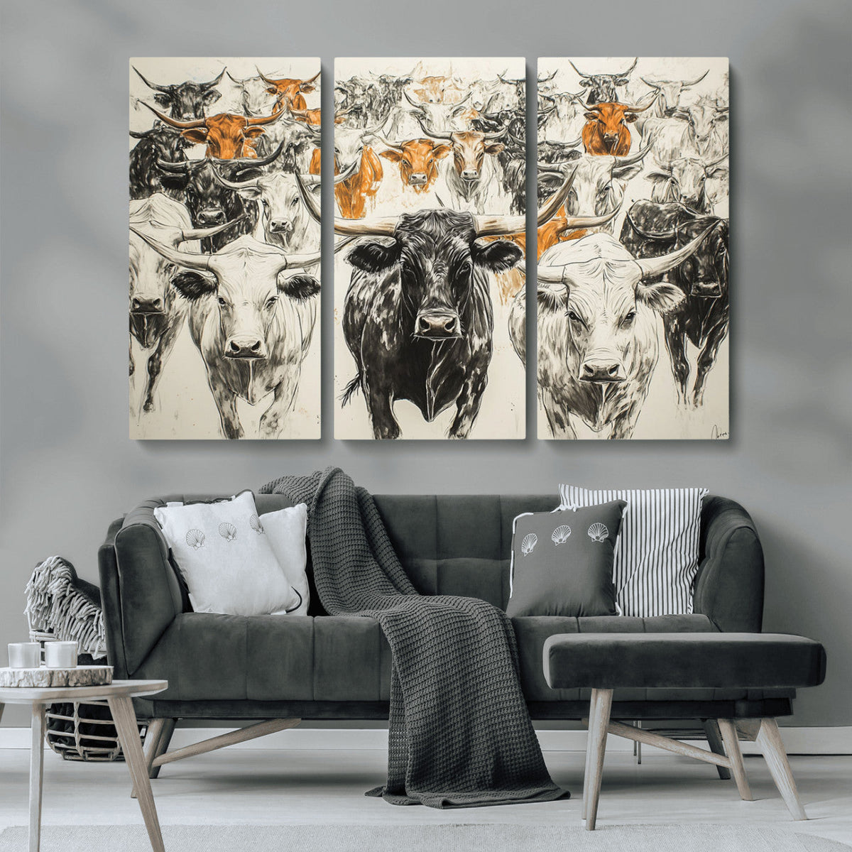 Texas Longhorn Wall Art Canvas Print – Herd Abstract Cow