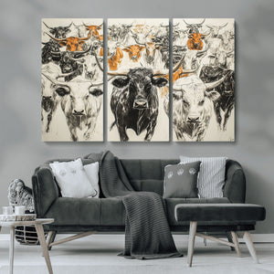 Texas Longhorn Wall Art Canvas Print – Herd Abstract Cow