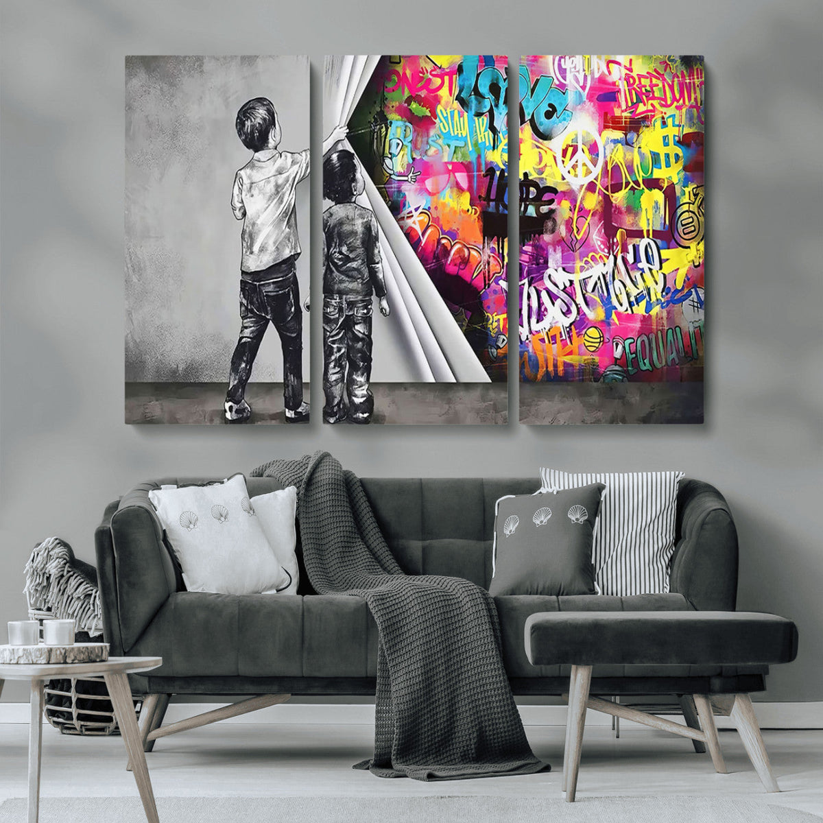 Banksy Print - Street Art Canvas Wall Art - Kids Revealing