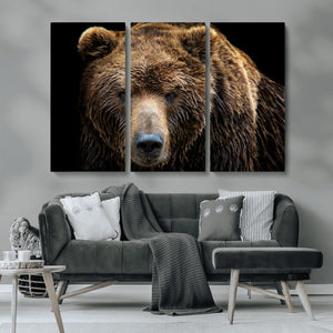 Grizzly Brown Bear Canvas Wall Art, Wildlife Animal Canvas