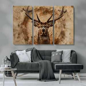 Wood Abstract Deer Wall Art | Rustic Wildlife Canvas Print |