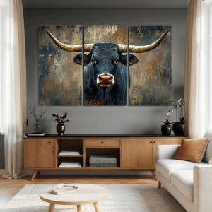 Texas Western Wall Art Canvas Print - Abstract Cow Longhorn