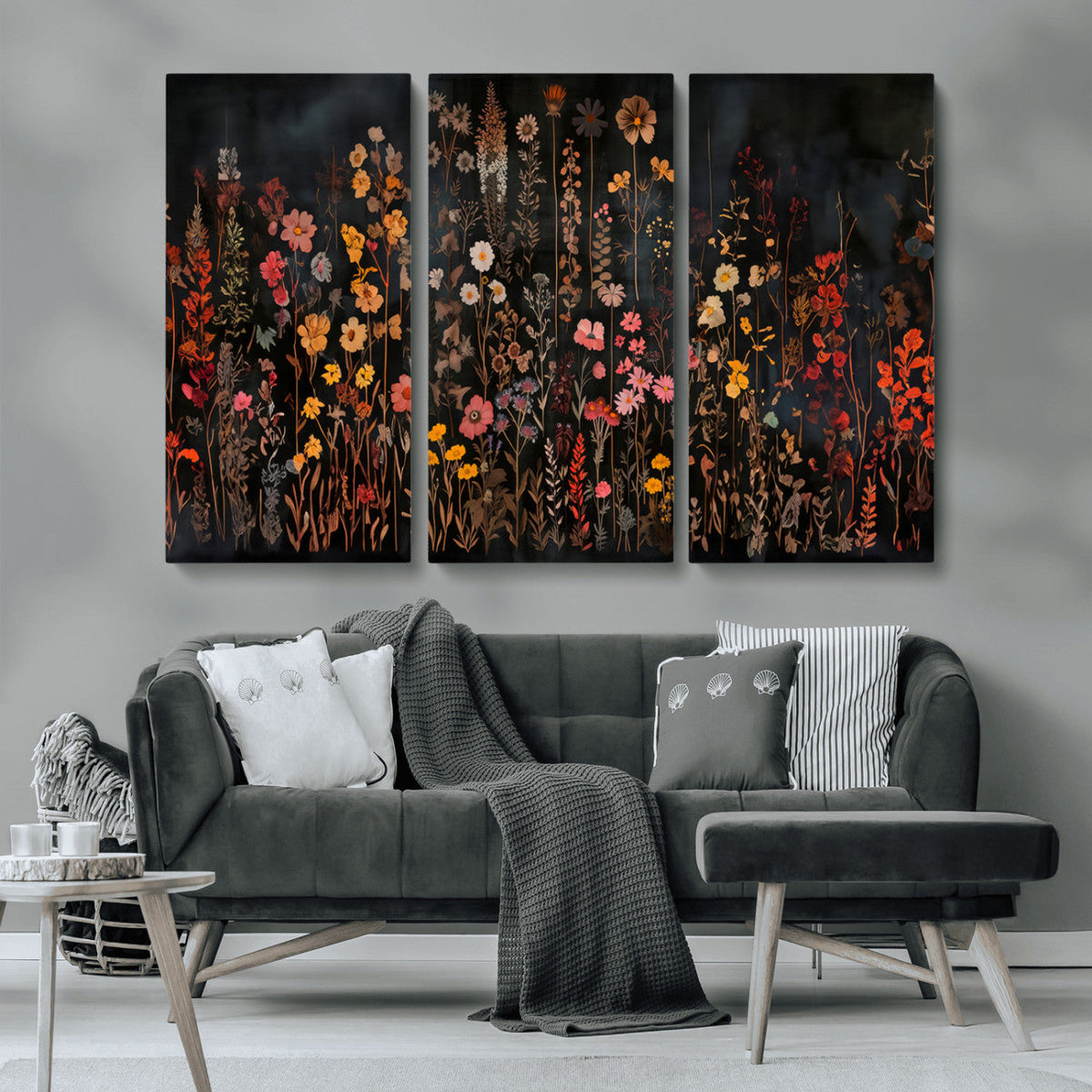 Large Floral Painting Print Illustration Flowers Canvas Wall