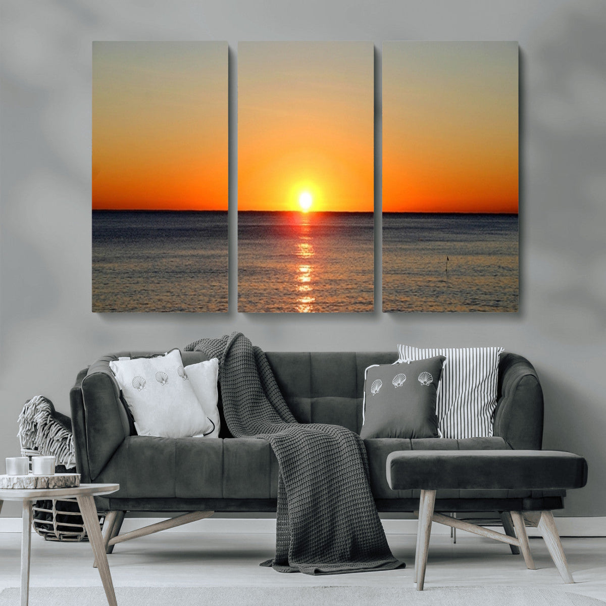 Golden Horizon Sunset Over Ocean Wall Art Canvas Print –