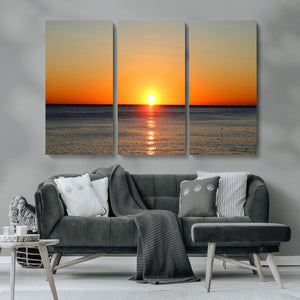 Golden Horizon Sunset Over Ocean Wall Art Canvas Print –