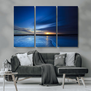Blue Sunset Ocean Canvas Wall Art Print – Serene Coastal