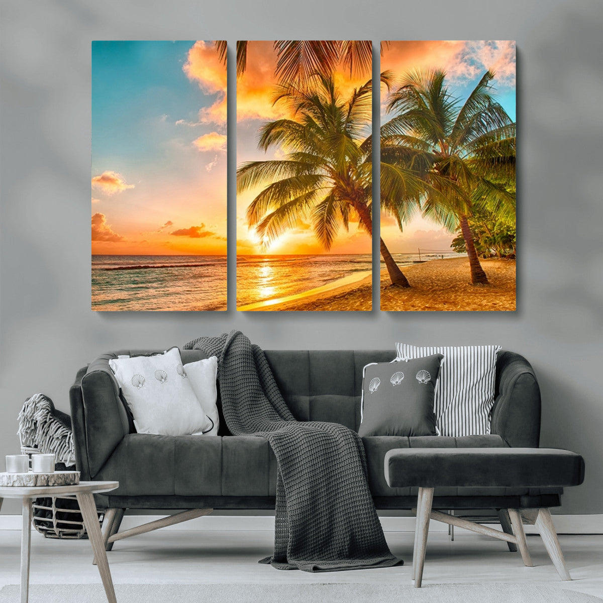 Tropical Sunset Beach Canvas Wall Art Print – Vibrant Palm